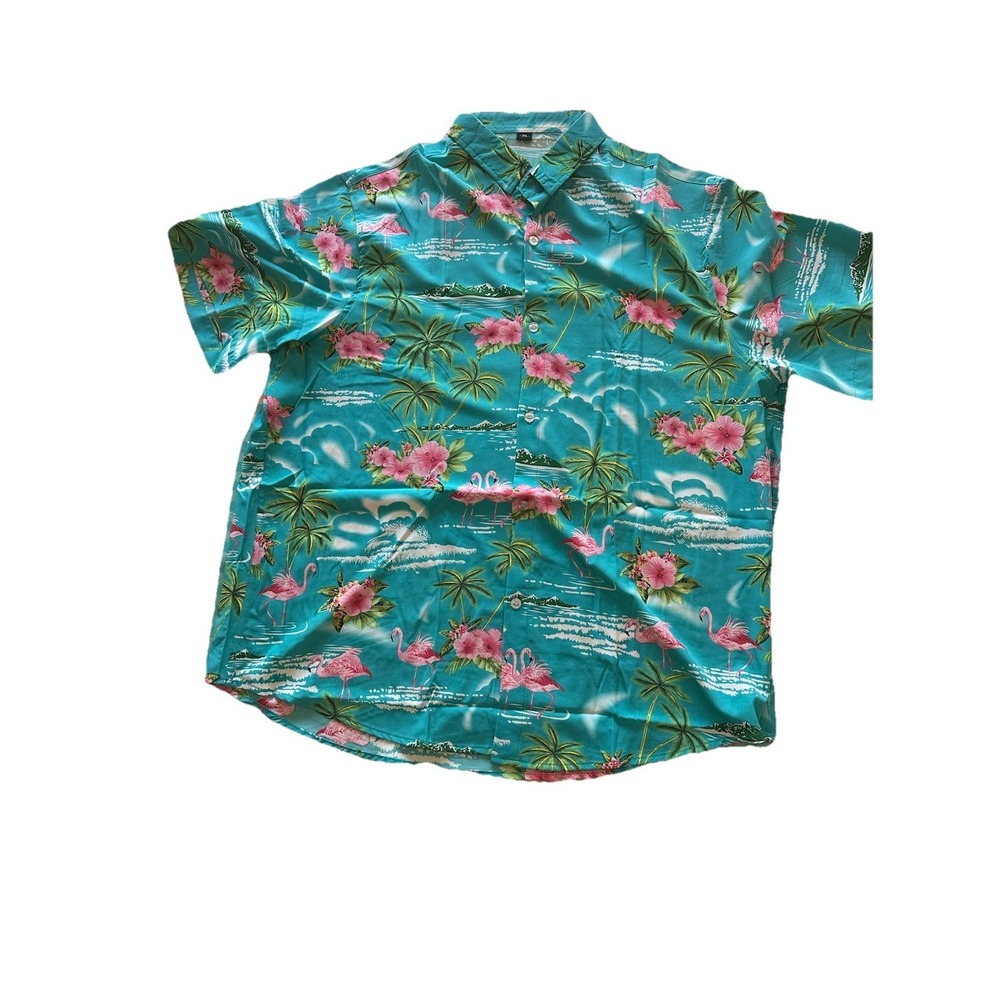 Men's Hawaiian Pink Flamingo Button-up Shirt Tropical Beach Print – ‎ XL
